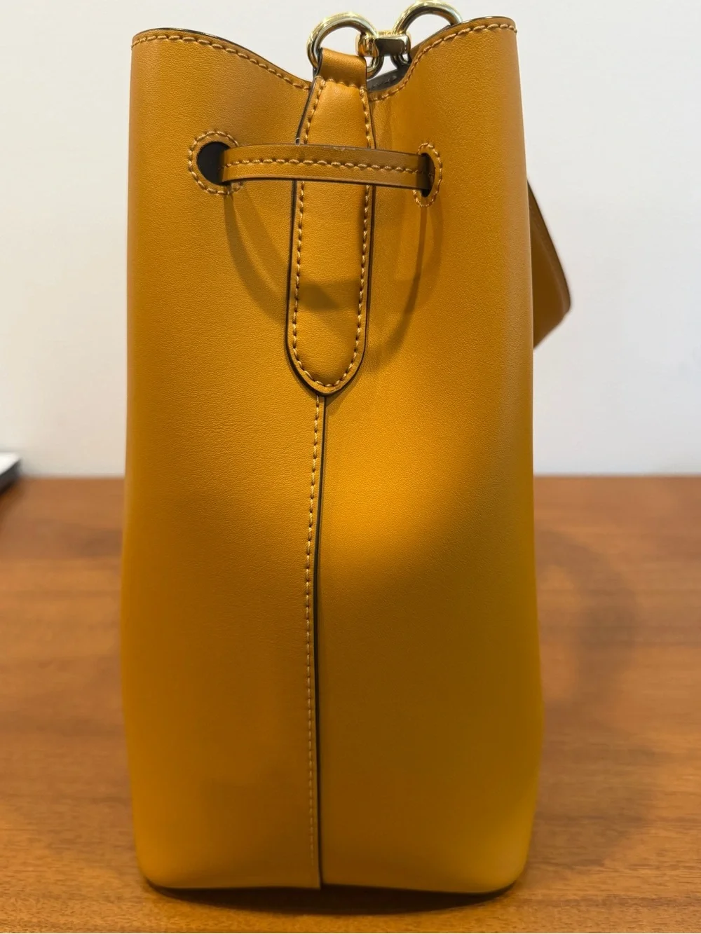 Lauren Ralph Lauren Yellow Leather Drawstring Bucket Bag
